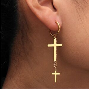 - ⭐️ New Gold or Silver Cross Dangle Hoop Earrings